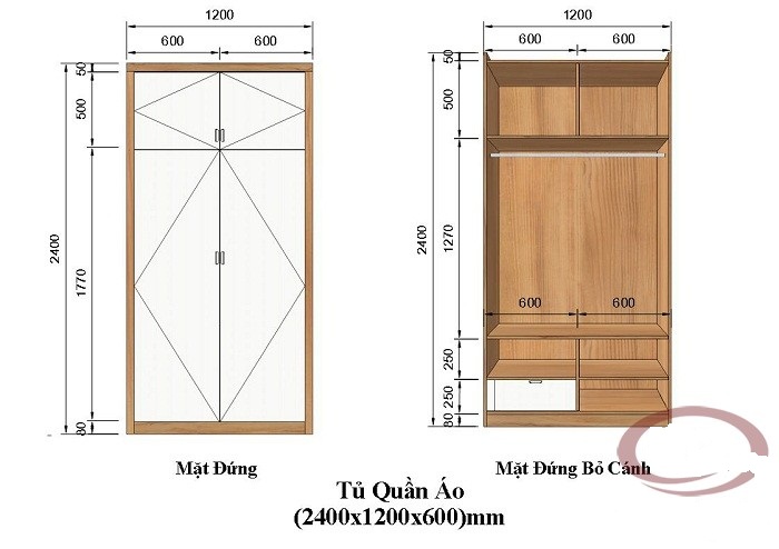 Tủ quần áo hiện đại 2 cánh