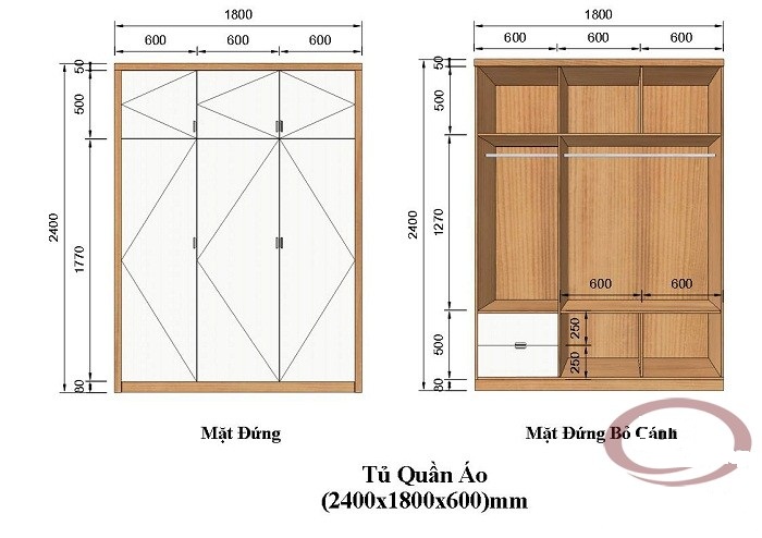 Tủ quần áo hiện đại 3 cánh