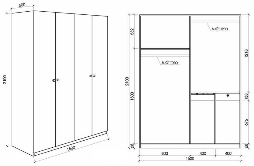 Tủ quần áo hiện đại 4 cánh